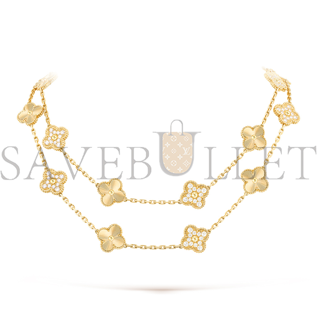 VAN CLEEF ARPELS VINTAGE ALHAMBRA LONG NECKLACE, 20 MOTIFS - YELLOW GOLD, DIAMOND  VCARP4KM00